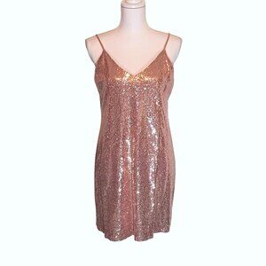 NEW Bar III Rose Gold Metallic Sequin‎ Mini Slip Dress Spaghetti Straps Size S